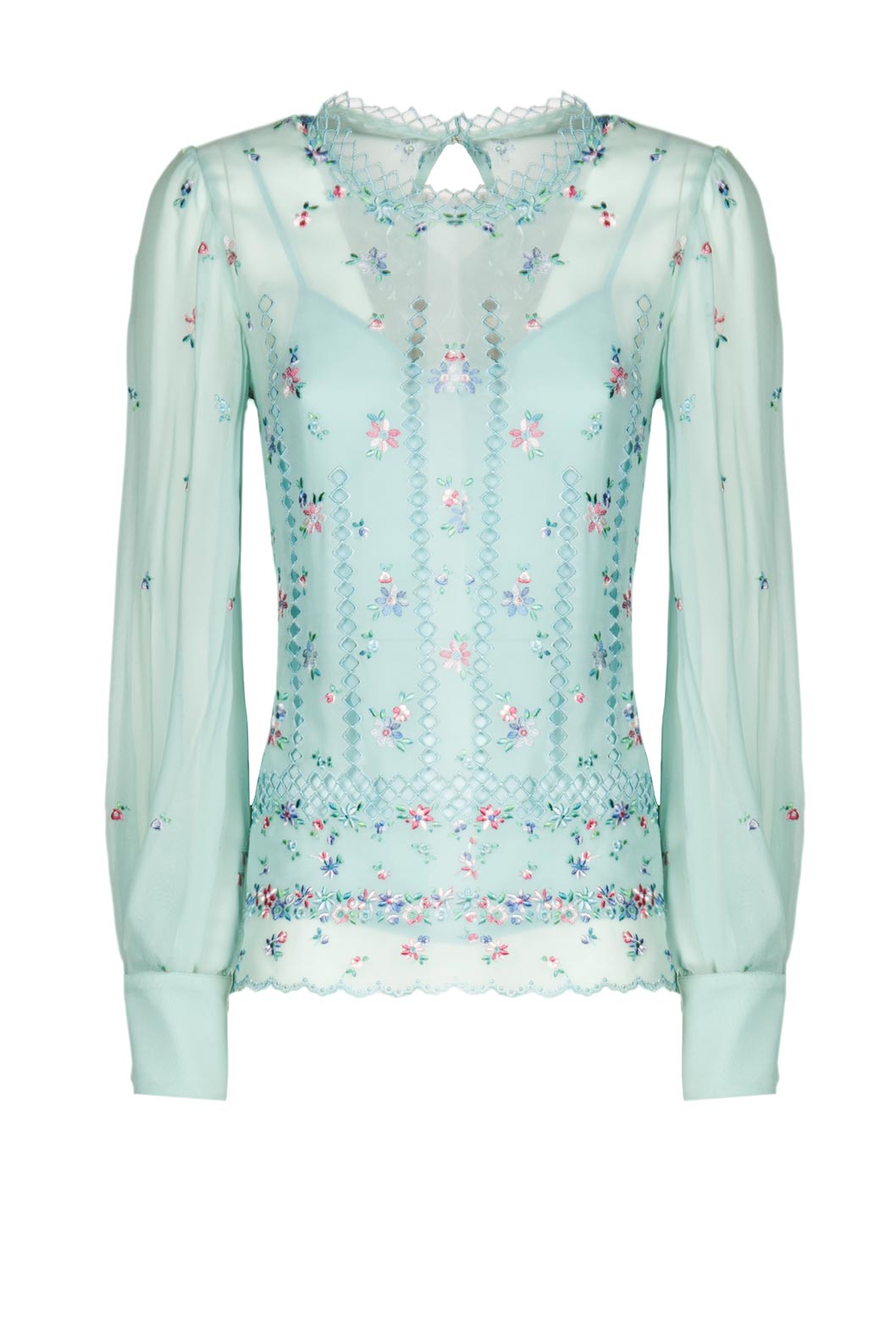 Blusa in Seta Ricamata con Motivi Floreali