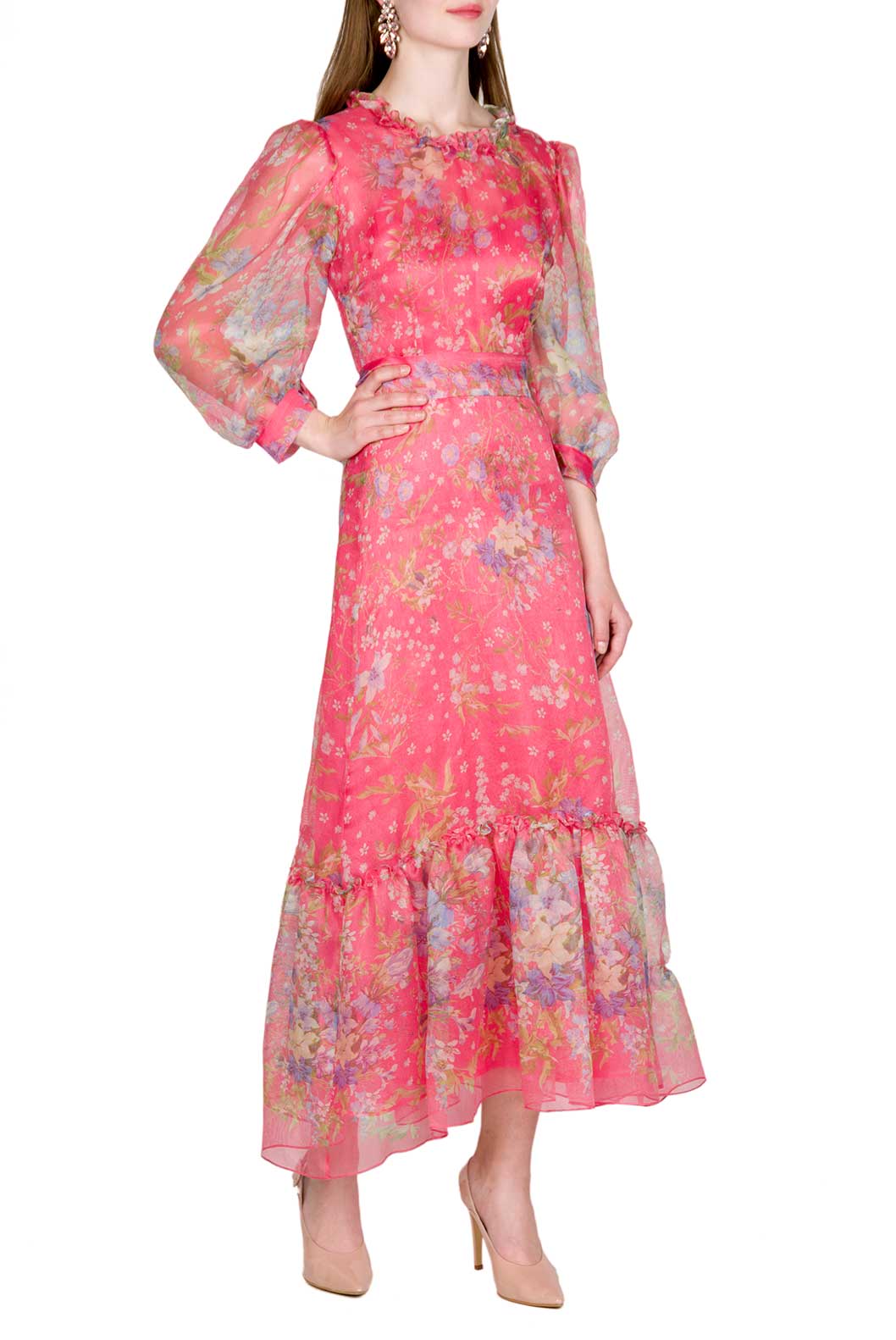 Floral Print Silk Organza Dress