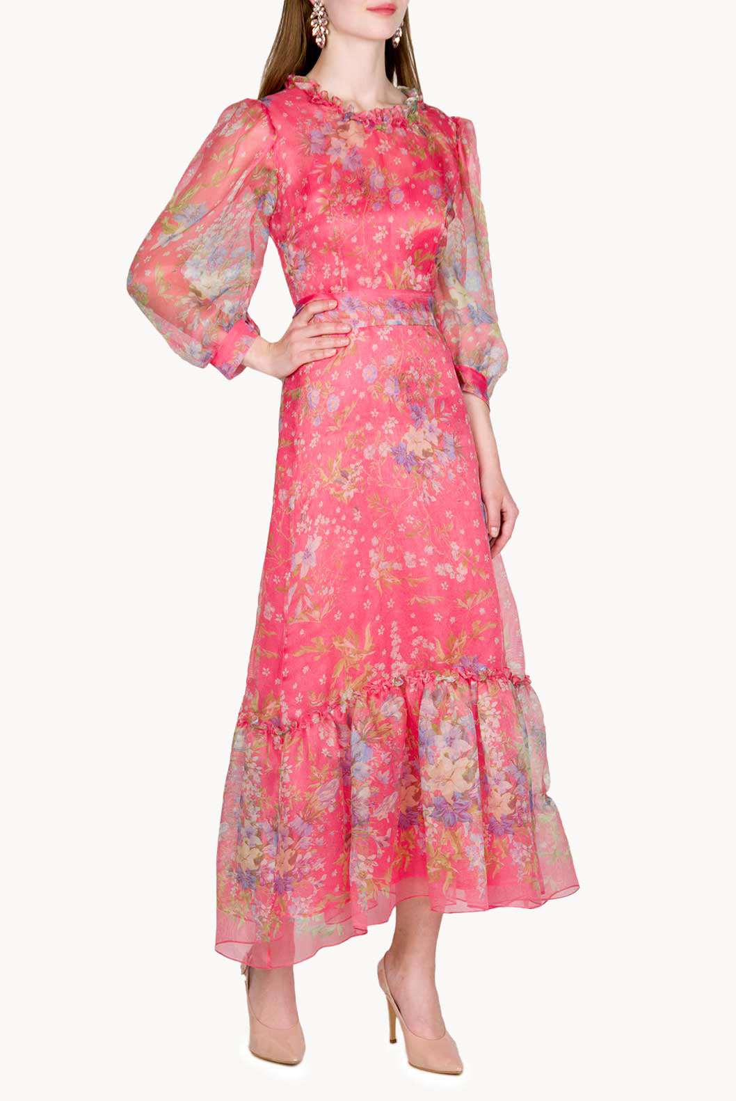 Floral Print Silk Organza Dress
