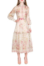 Vestito in Organza di Seta Cream Stampata