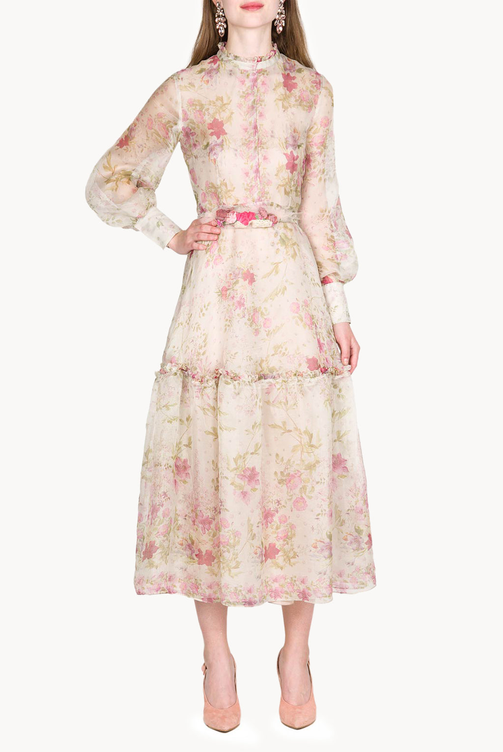 Print Silk Cream Organza Dress