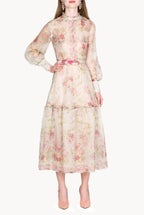 Print Silk Cream Organza Dress