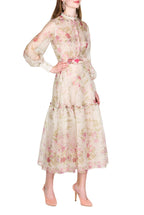 Vestito in Organza di Seta Cream Stampata
