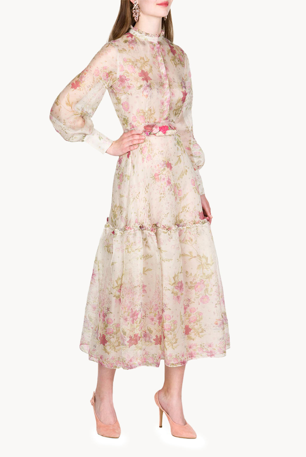 Print Silk Cream Organza Dress