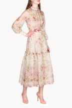 Print Silk Cream Organza Dress