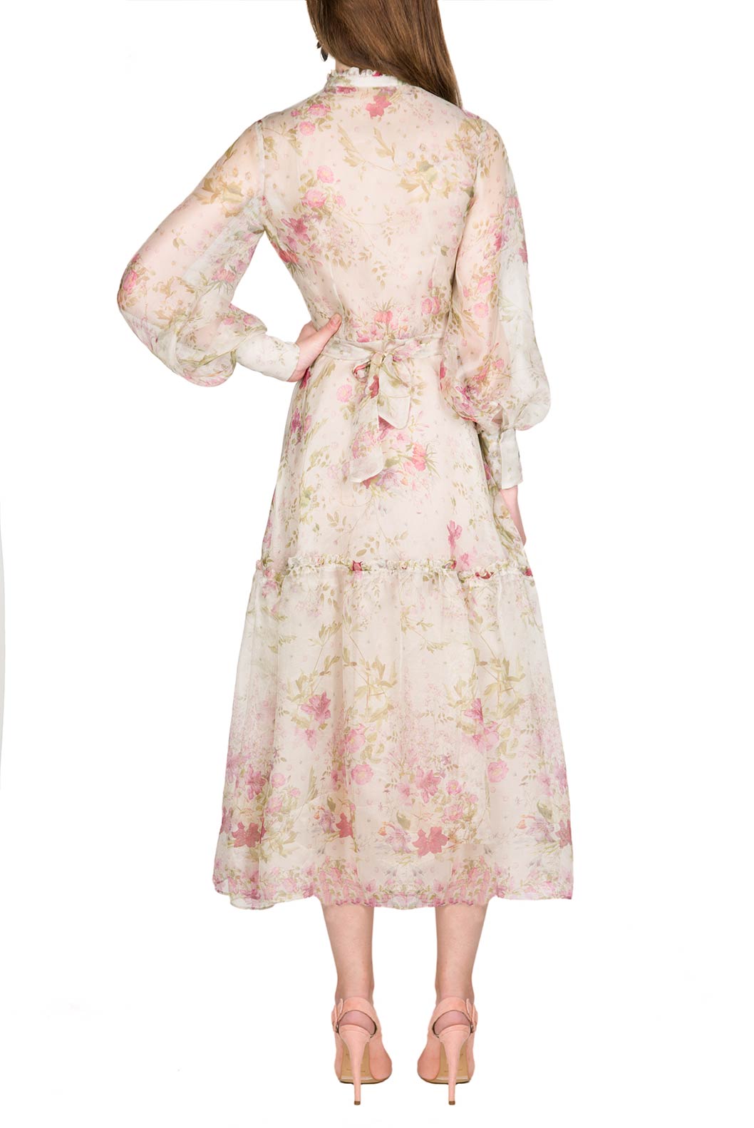Vestito in Organza di Seta Cream Stampata