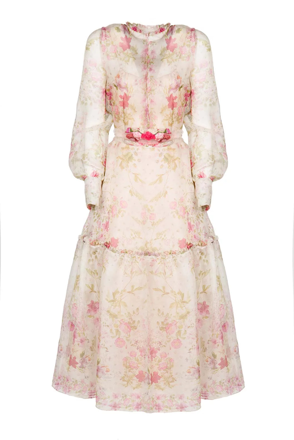 Vestito in Organza di Seta Cream Stampata