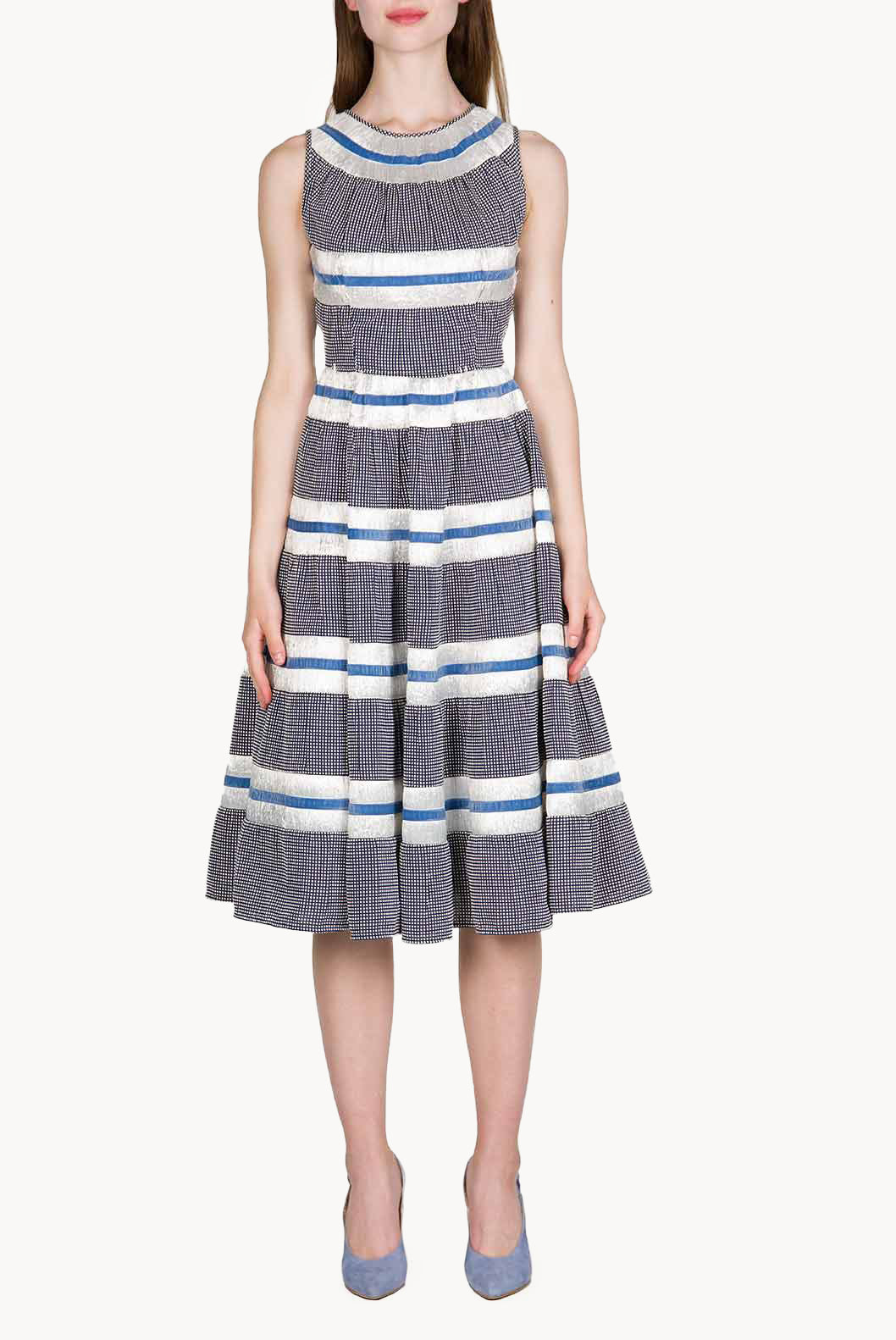 Sleeveless Cotton And Raffia Floral Dress