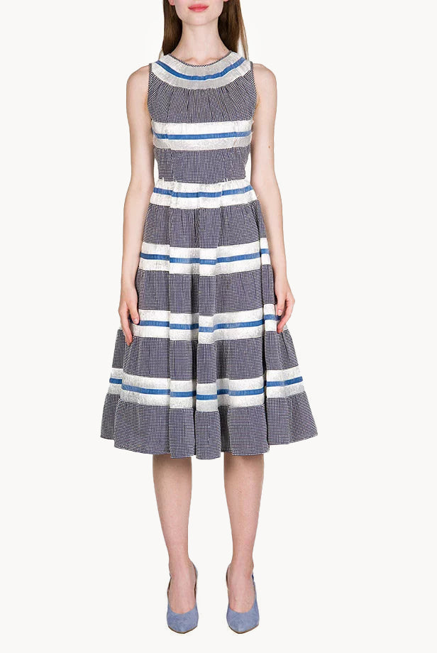 Sleeveless Cotton And Raffia Floral Dress