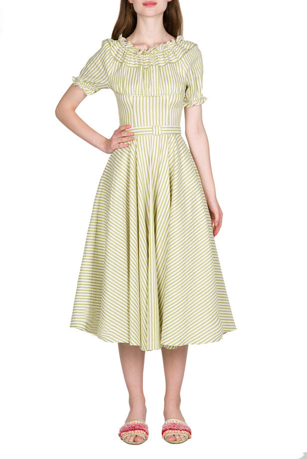 Vestito midi in misto cotone con spalle scoperte