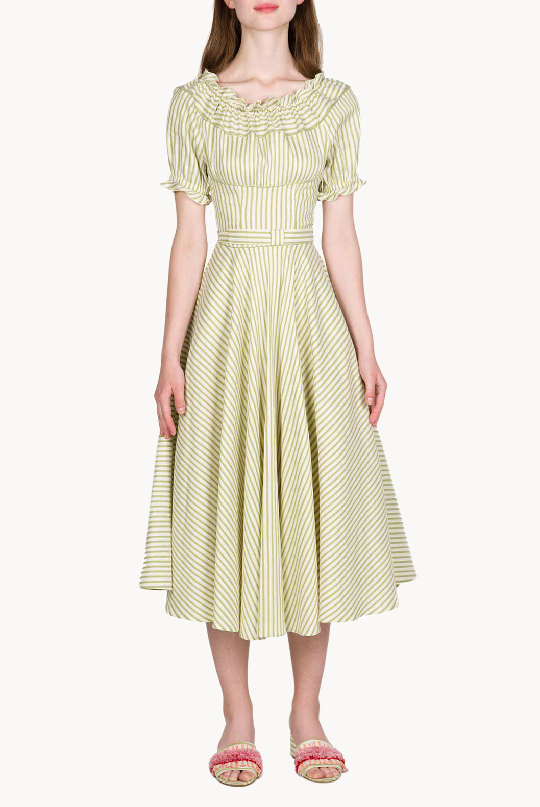 Off The Shoulder Cotton Blend Midi Dress