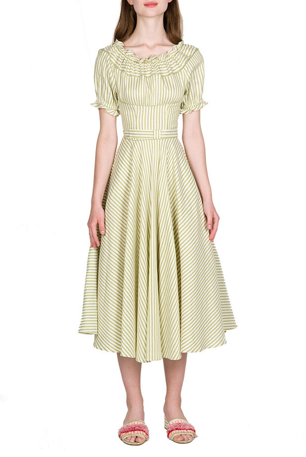 Vestito midi in misto cotone con spalle scoperte