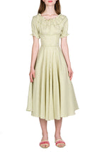Vestito midi in misto cotone con spalle scoperte