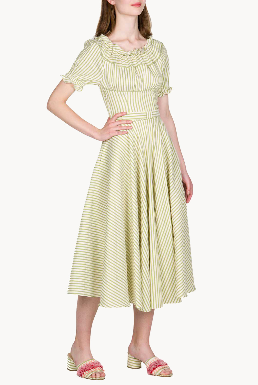 Off The Shoulder Cotton Blend Midi Dress