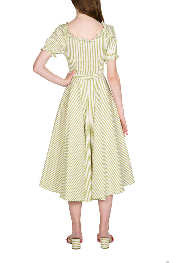 Vestito midi in misto cotone con spalle scoperte