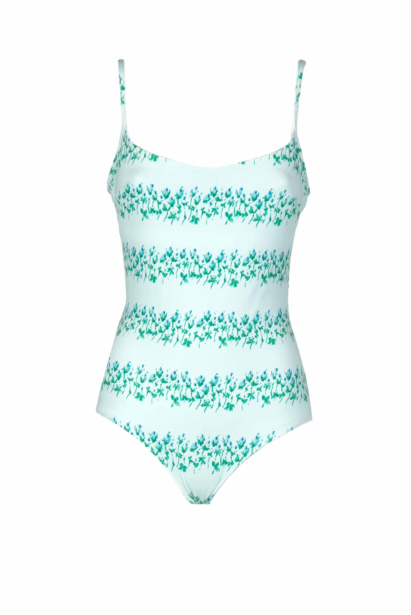 Costume intero blu a righe floreali
