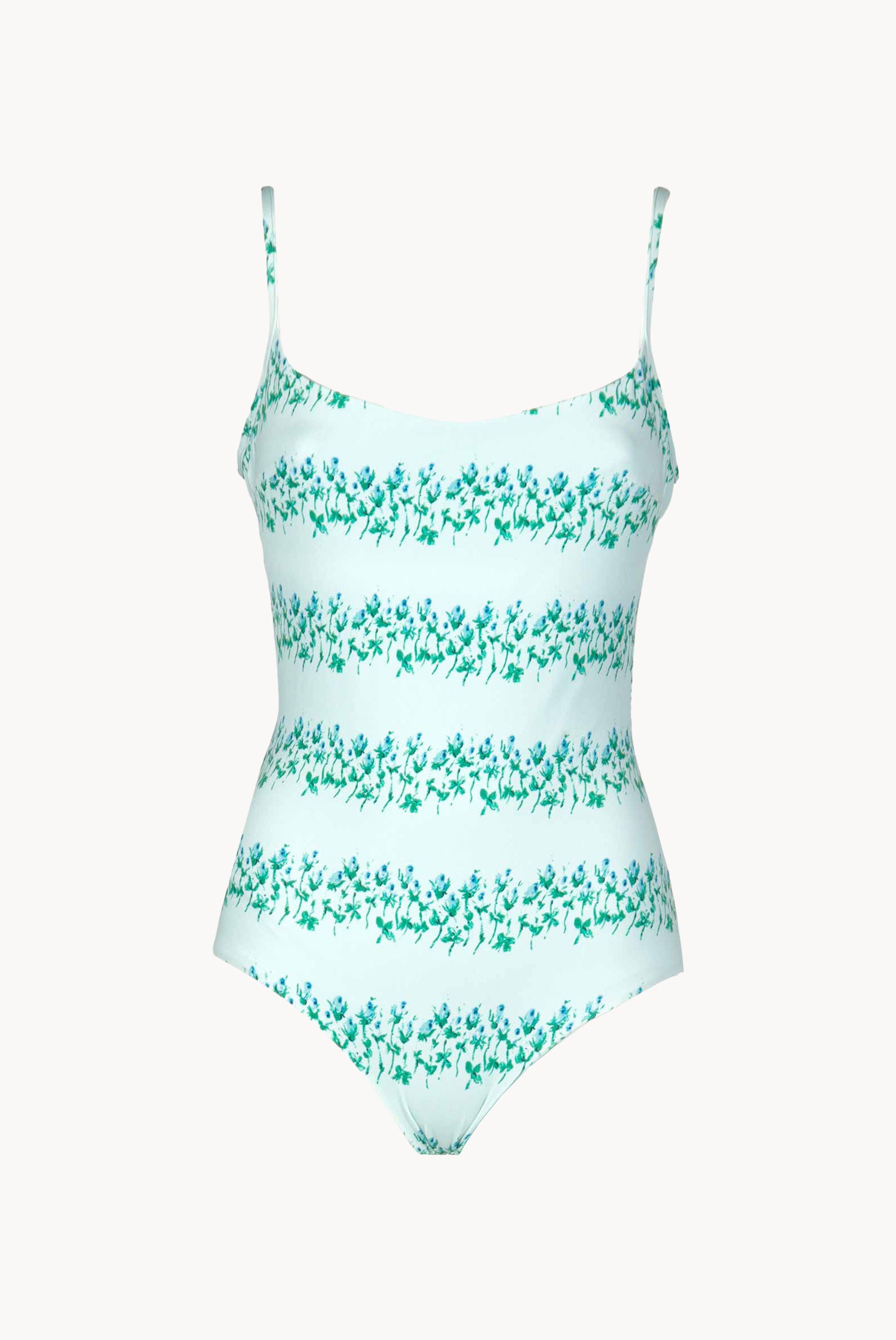 Costume intero blu a righe floreali