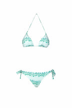 Bikini triangolo e slip blu a righe floreali