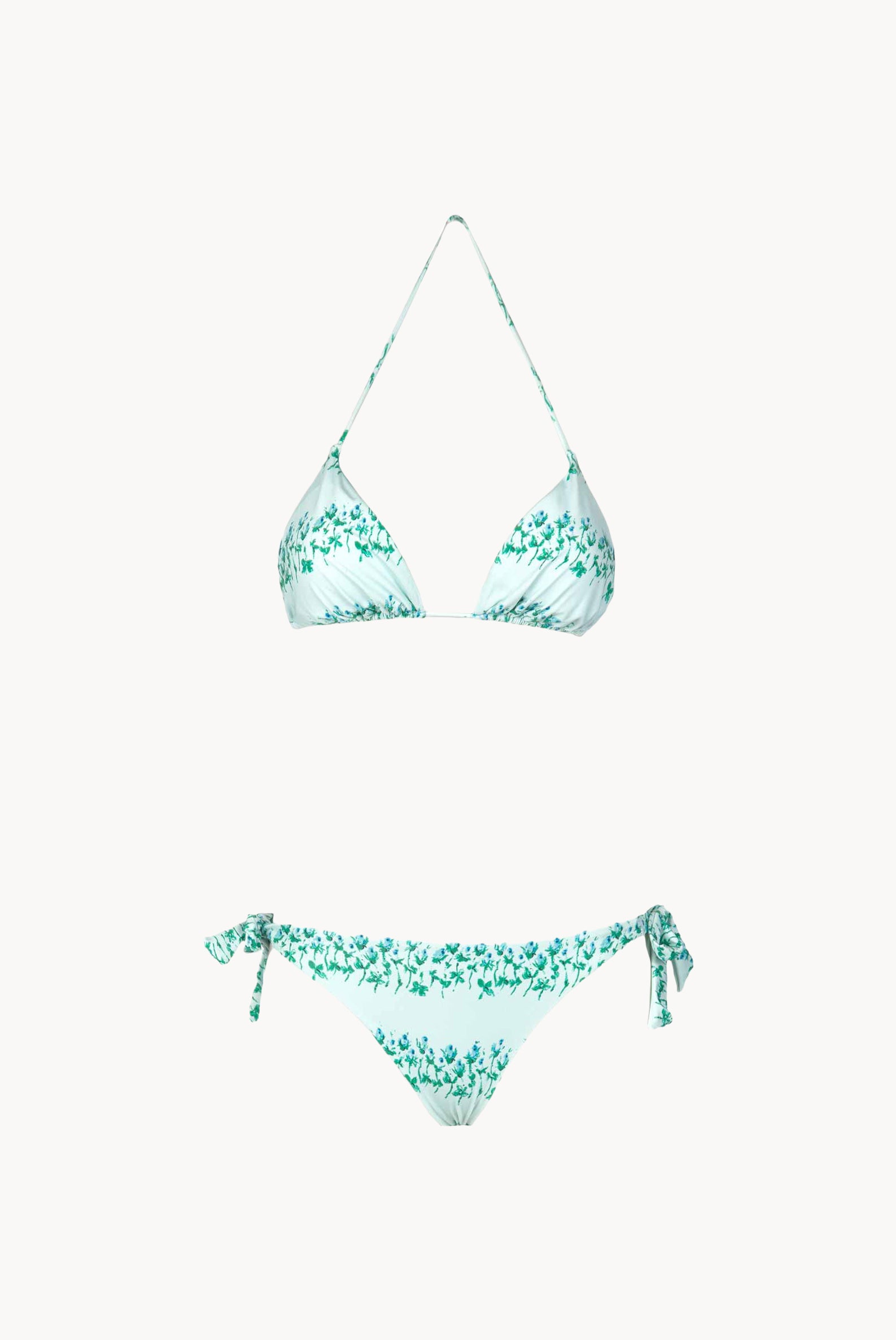Triangle And Slip Blue Flowery Striped Bikini