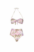 Bikini slip con fascia e vita alta rosa Monet