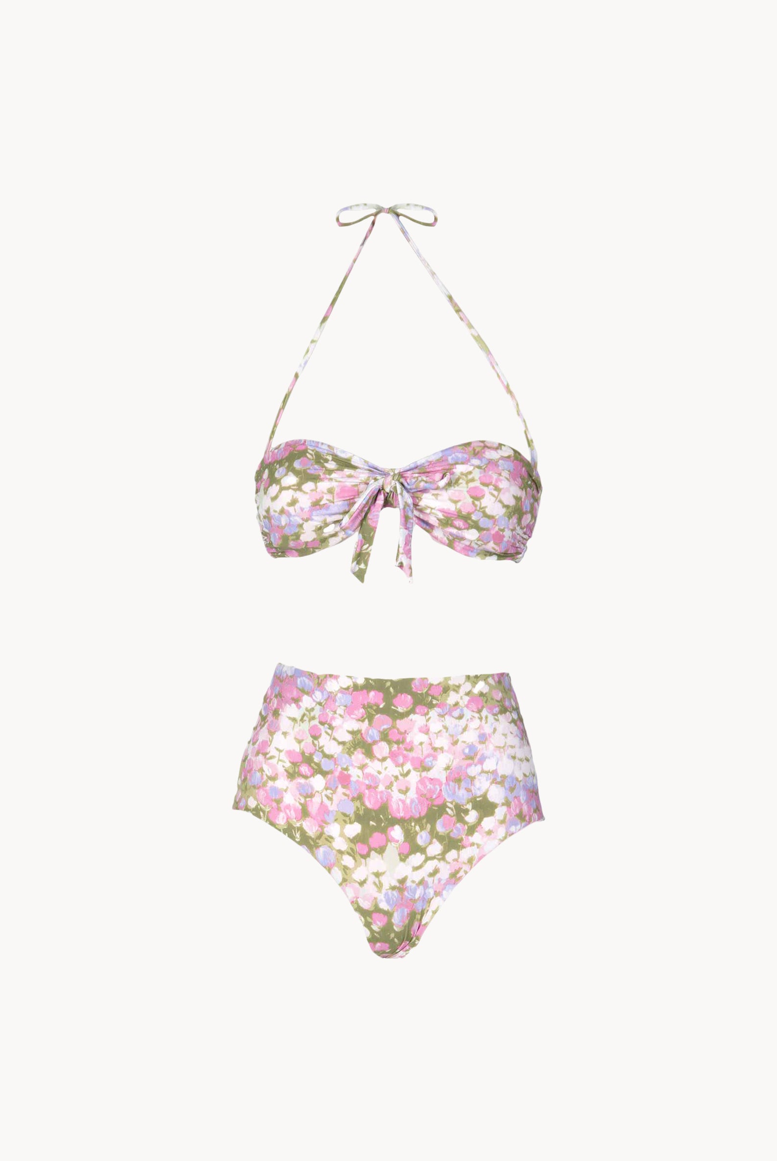 Bikini slip con fascia e vita alta rosa Monet