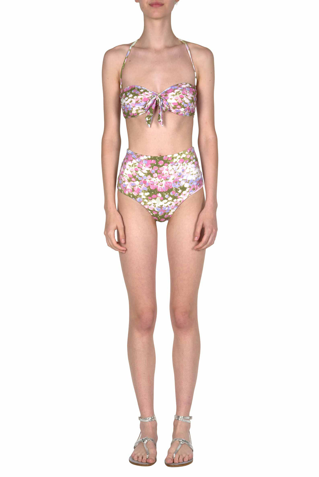 Bikini slip con fascia e vita alta rosa Monet