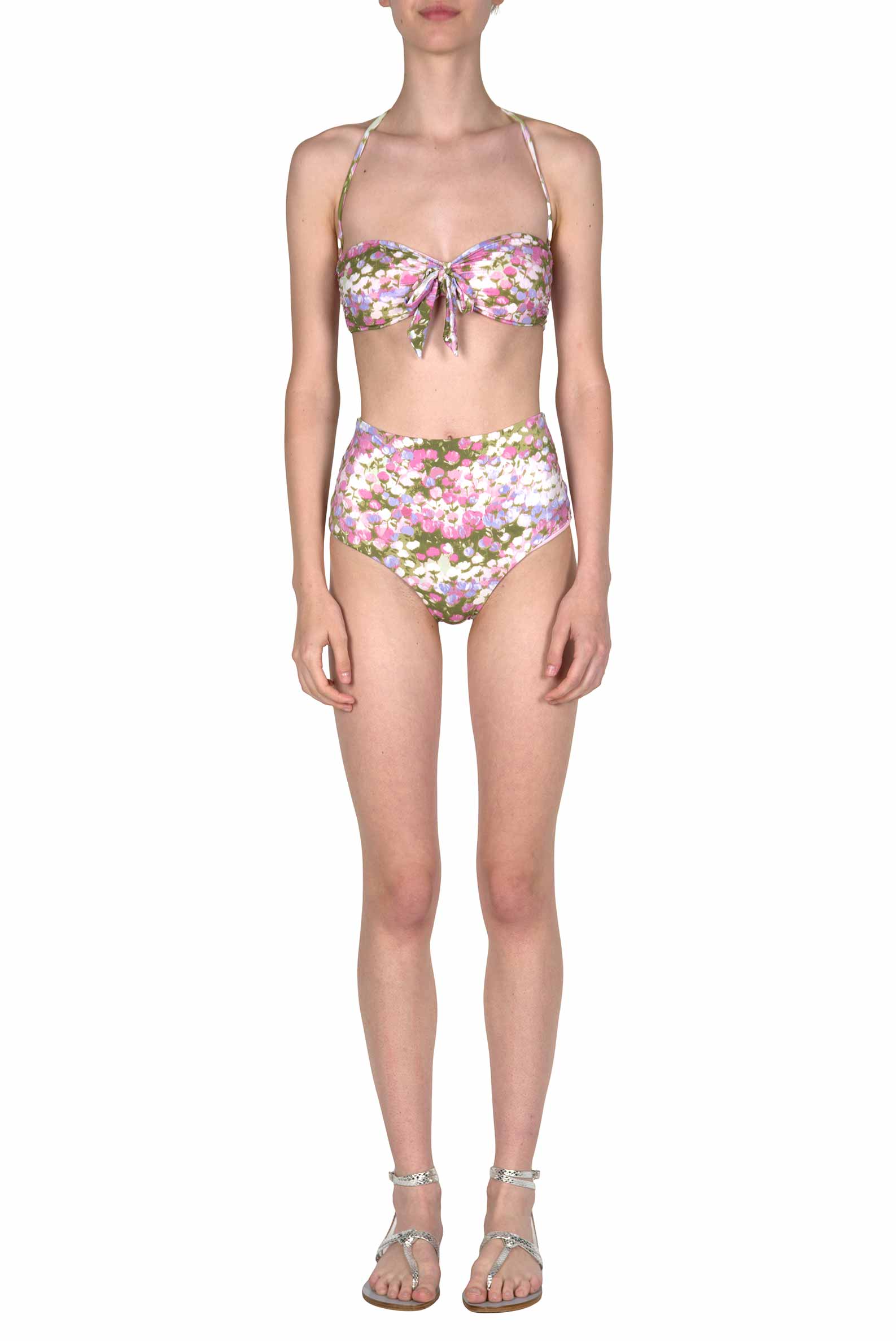 Bikini slip con fascia e vita alta rosa Monet