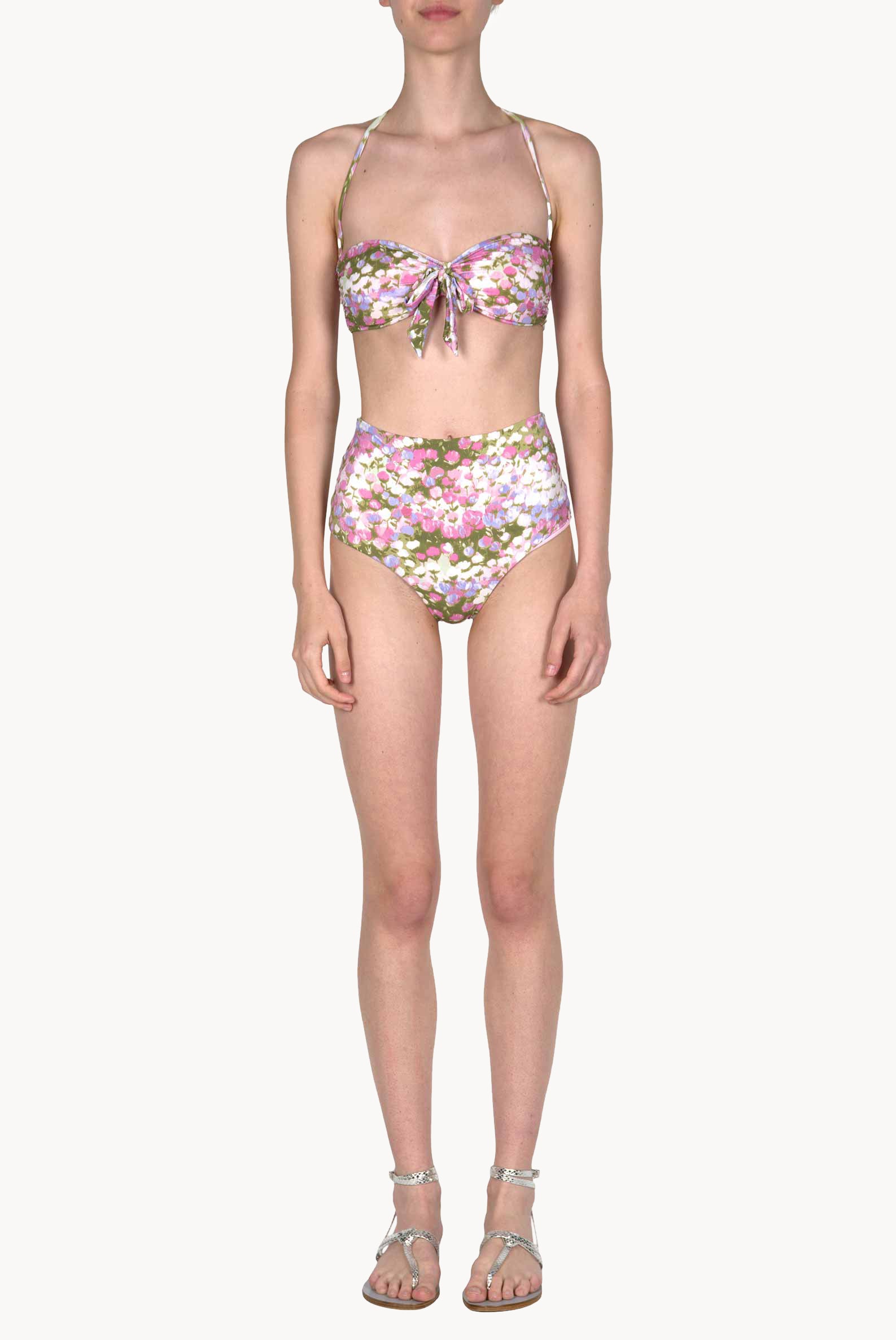 Bikini slip con fascia e vita alta rosa Monet