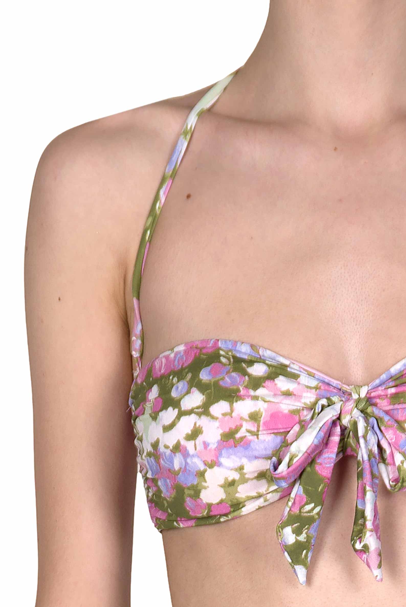 Bikini slip con fascia e vita alta rosa Monet