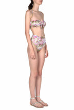 Bikini slip con fascia e vita alta rosa Monet