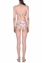 Bikini slip con fascia e vita alta rosa Monet