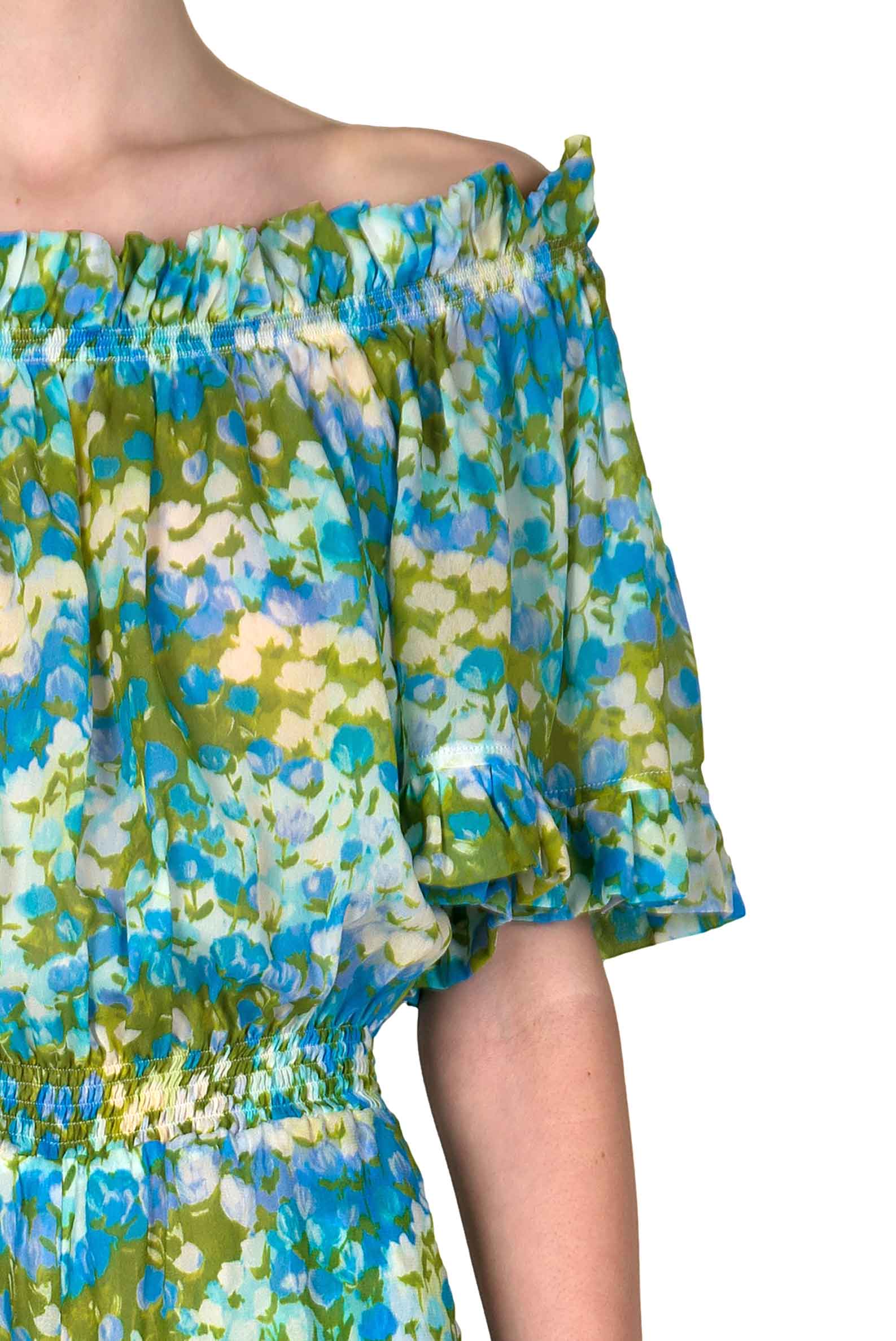 Tuta blu Monet scollata sulle spalle