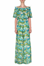 Tuta blu Monet scollata sulle spalle