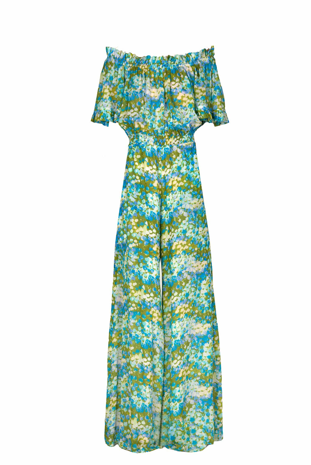 Tuta blu Monet scollata sulle spalle
