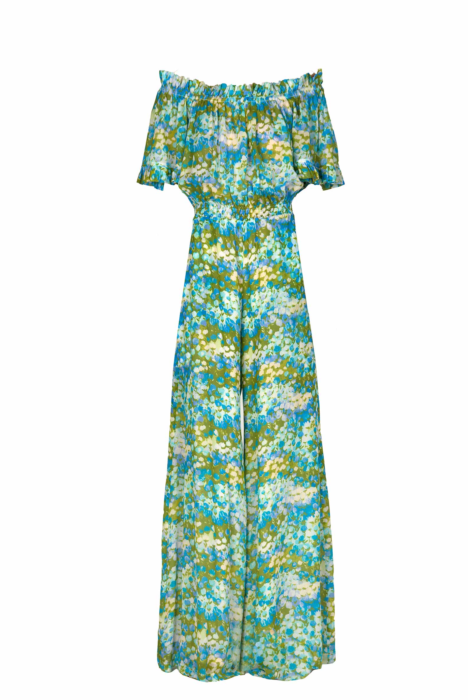 Tuta blu Monet scollata sulle spalle