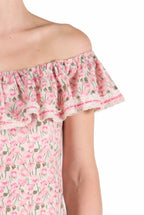 Vestito in cotone elasticizzato con stampa Micro Papaveri