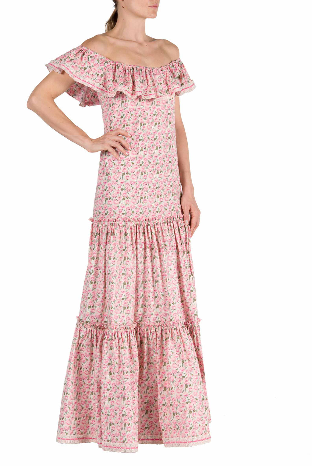 Vestito in cotone elasticizzato con stampa Micro Papaveri