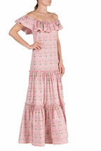 Vestito in cotone elasticizzato con stampa Micro Papaveri