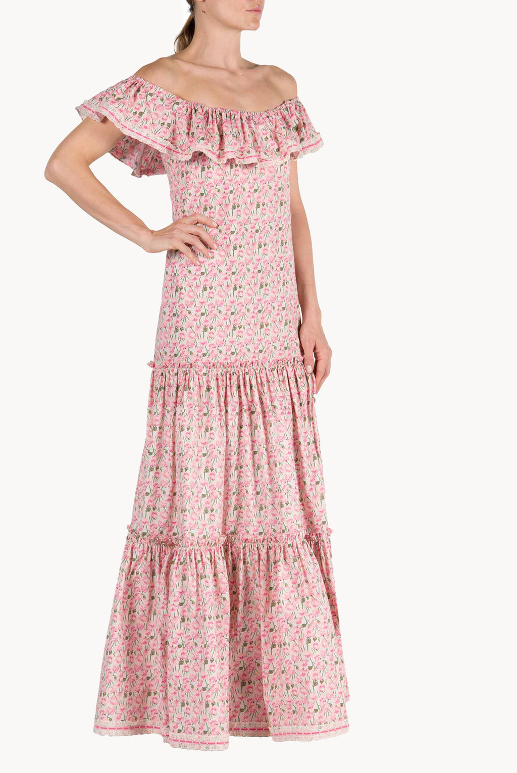 Vestito in cotone elasticizzato con stampa Micro Papaveri