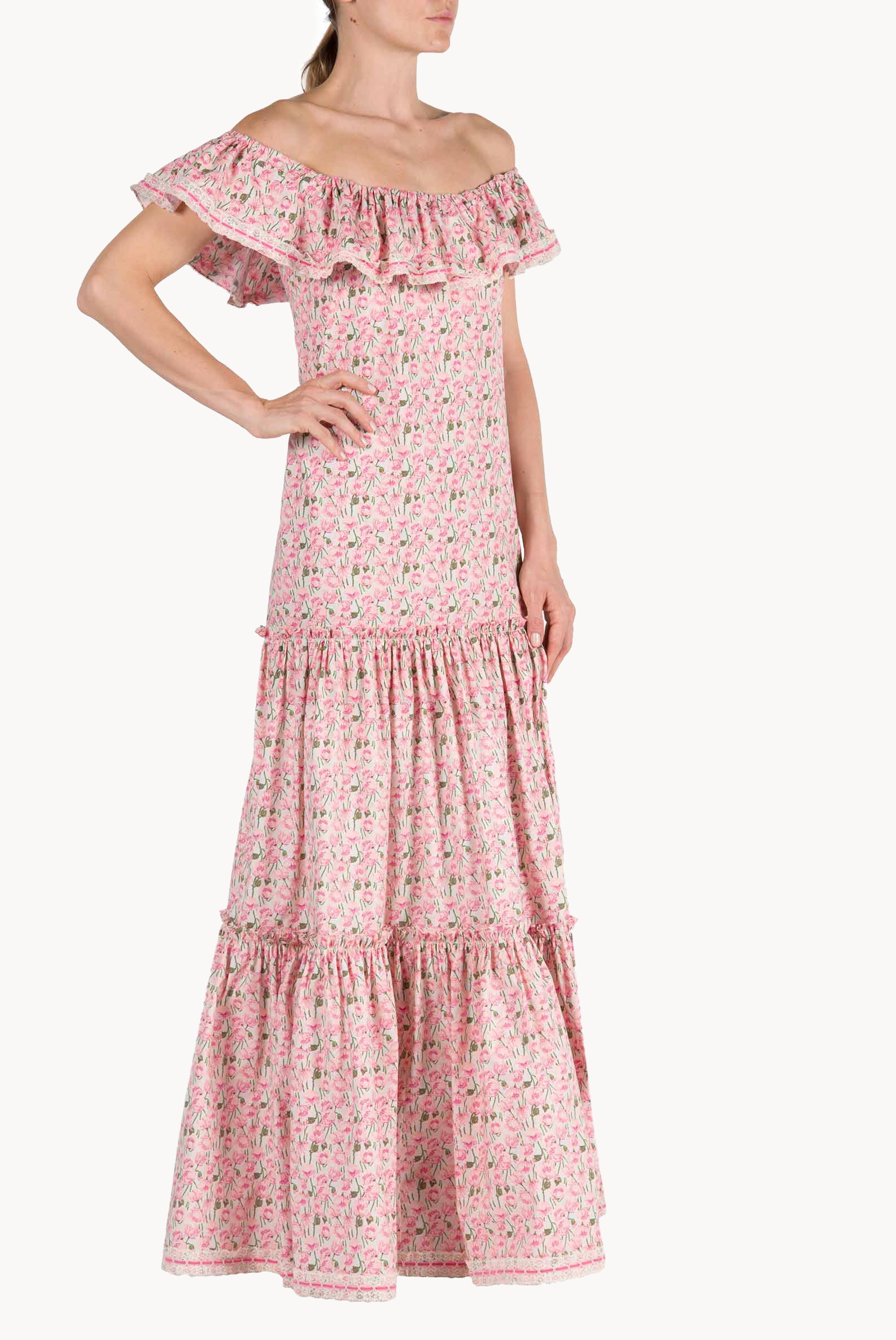 Vestito in cotone elasticizzato con stampa Micro Papaveri