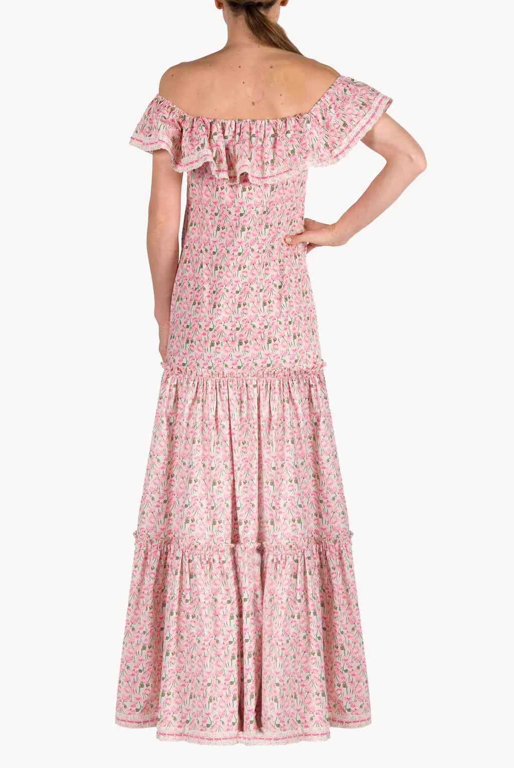 Vestito in cotone elasticizzato con stampa Micro Papaveri