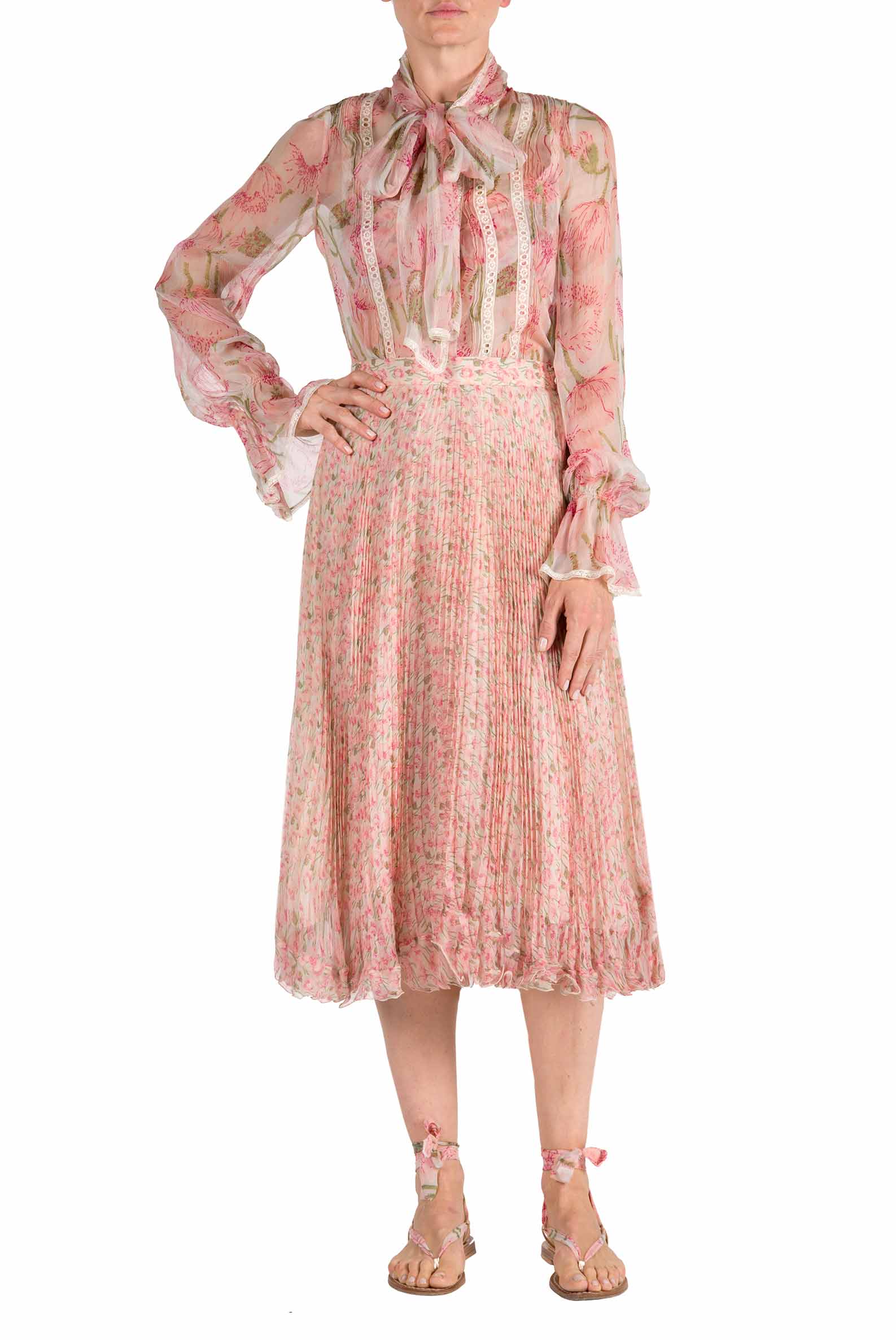 Blusa in chiffon con stampa Macro Papaveri