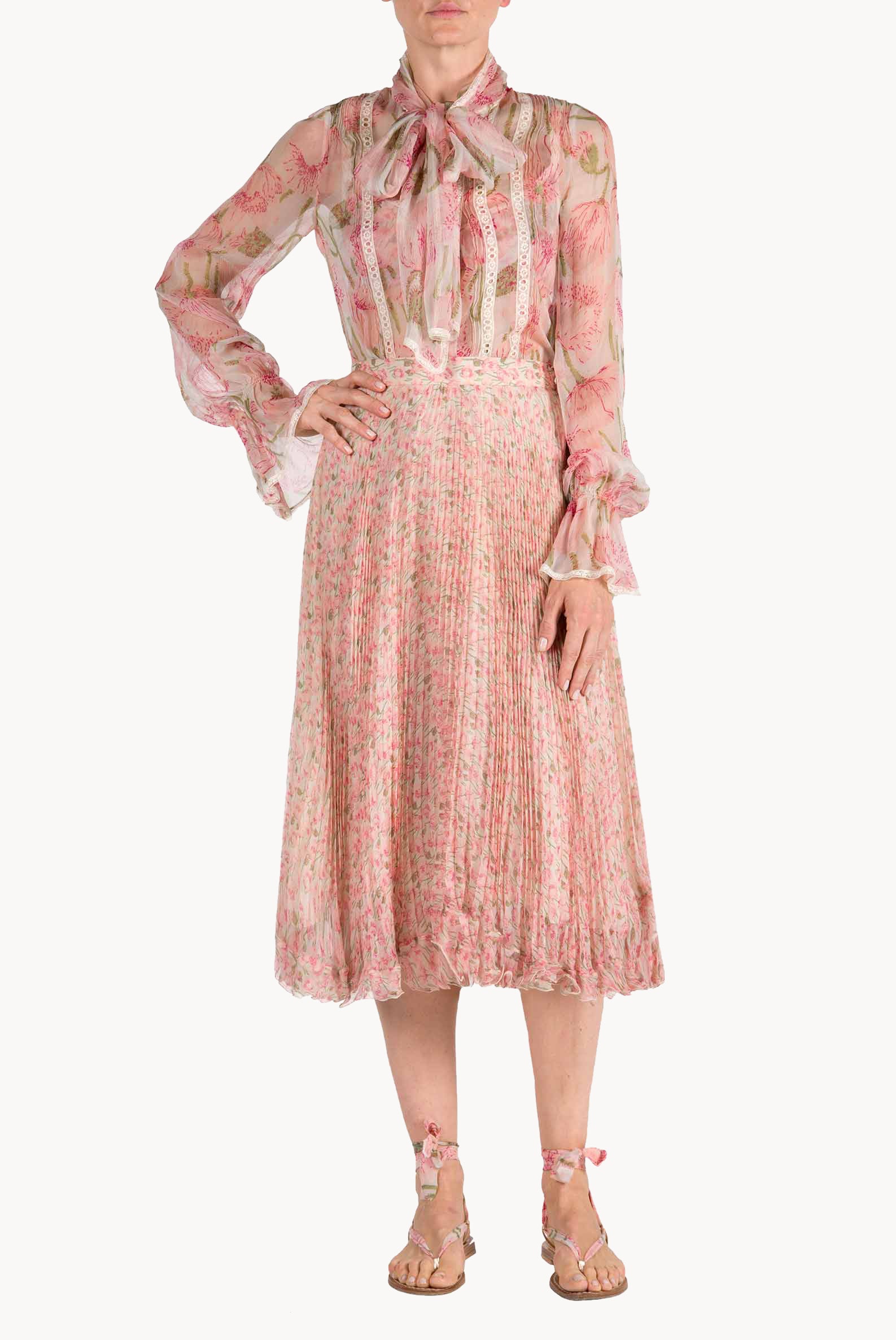 Blusa in chiffon con stampa Macro Papaveri