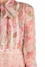 Blusa in chiffon con stampa Macro Papaveri