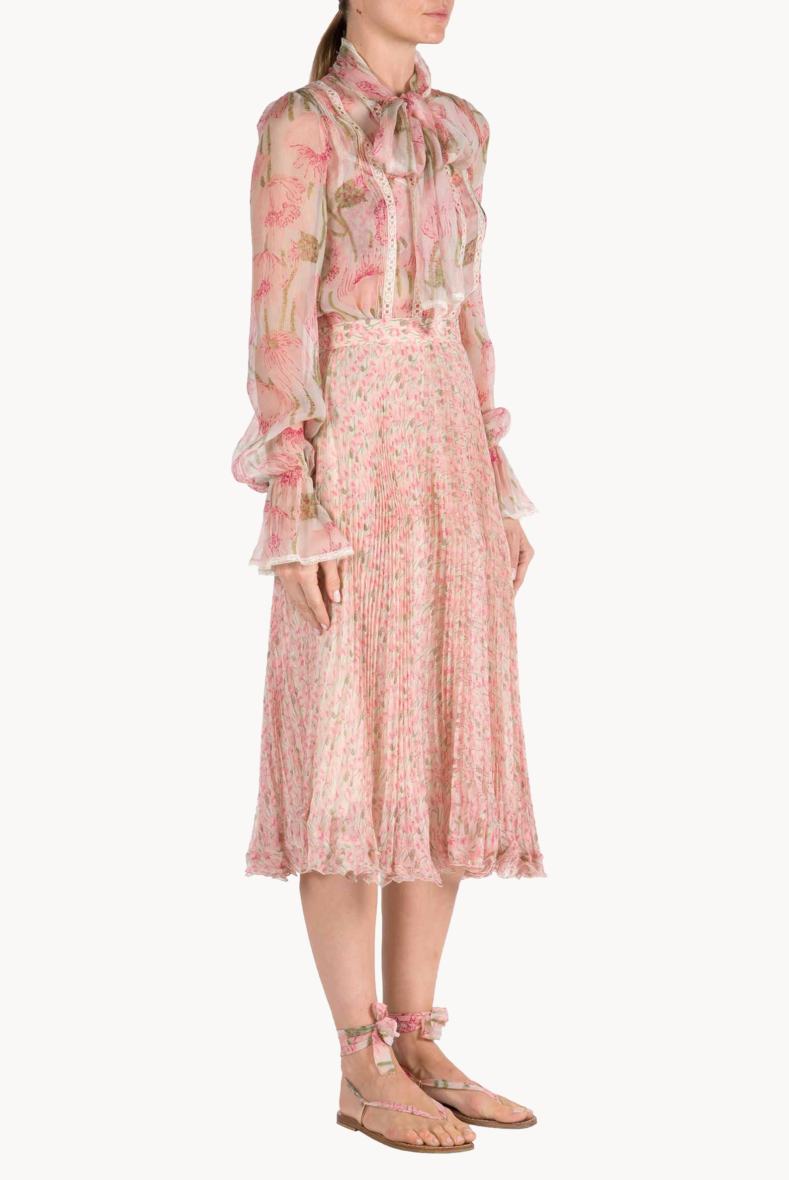 Blusa in chiffon con stampa Macro Papaveri
