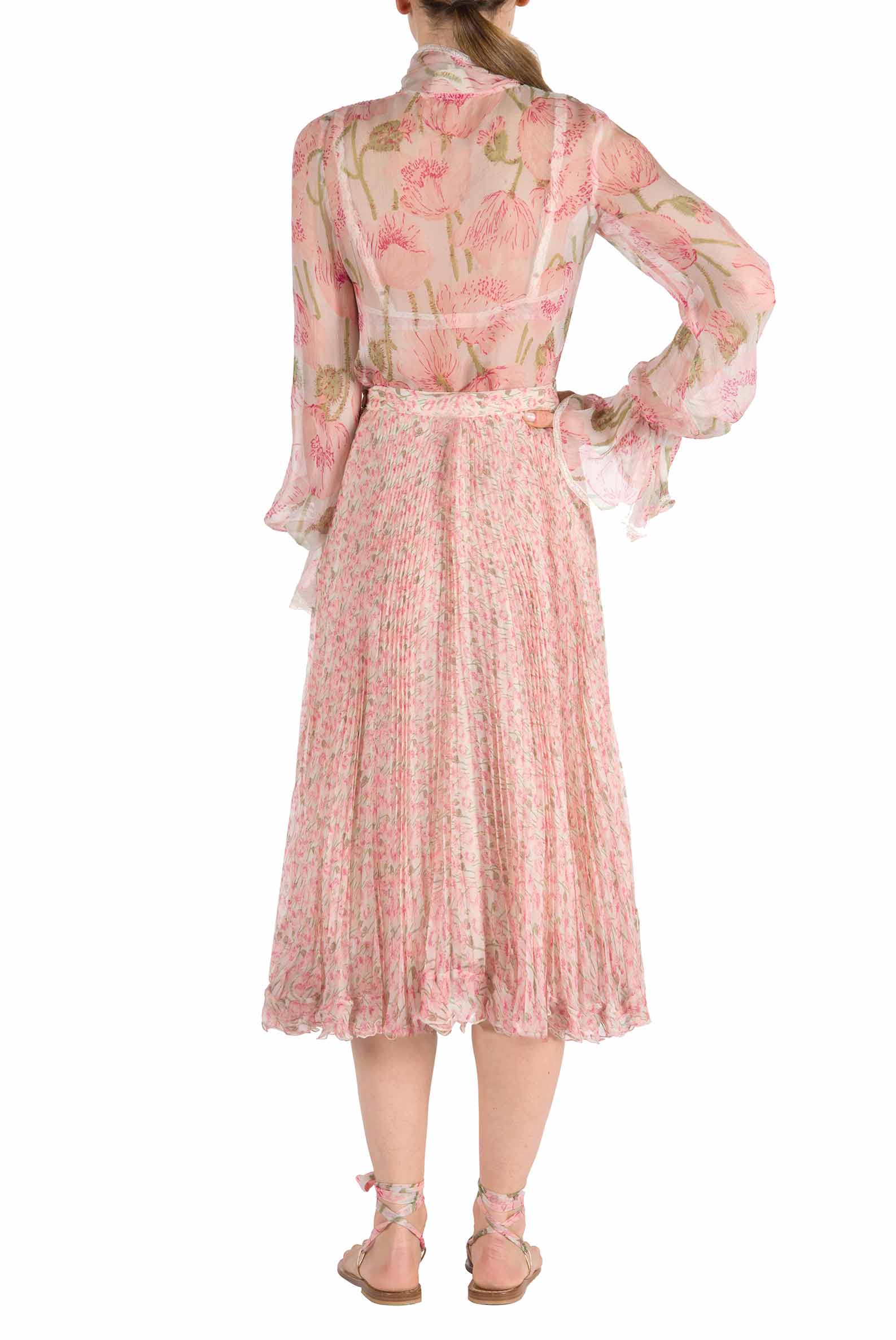 Blusa in chiffon con stampa Macro Papaveri