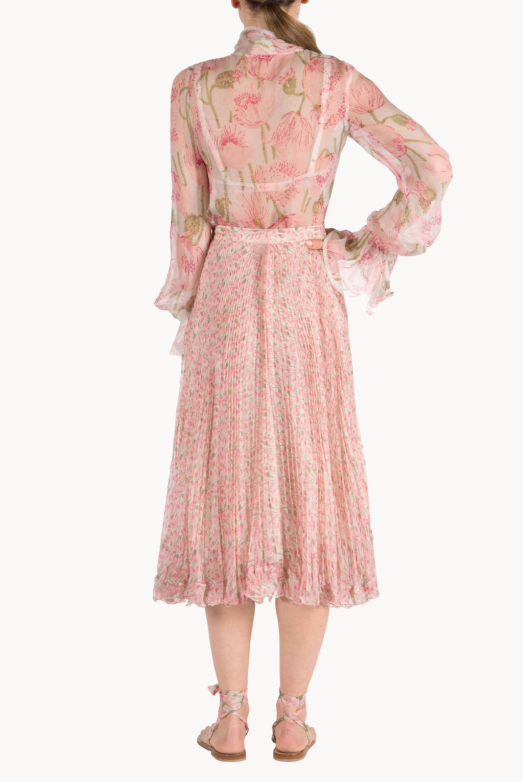 Blusa in chiffon con stampa Macro Papaveri