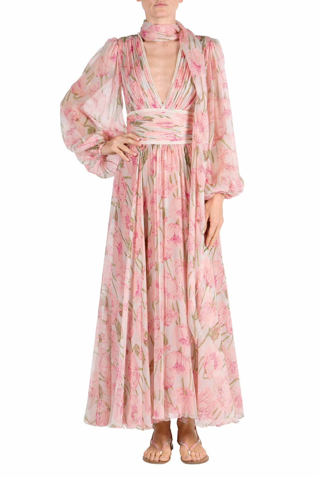 Vestito Luna in chiffon con stampa Macro Papaveri