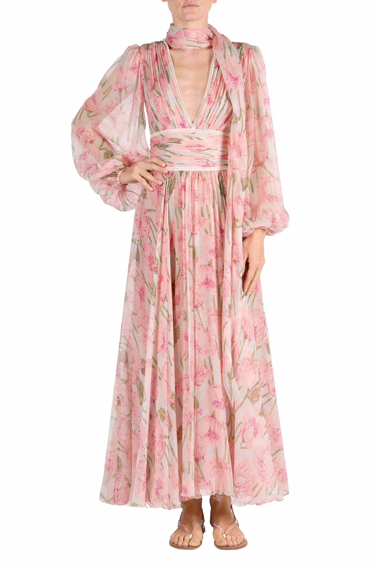 Vestito Luna in chiffon con stampa Macro Papaveri
