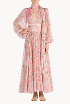 Vestito Luna in chiffon con stampa Macro Papaveri